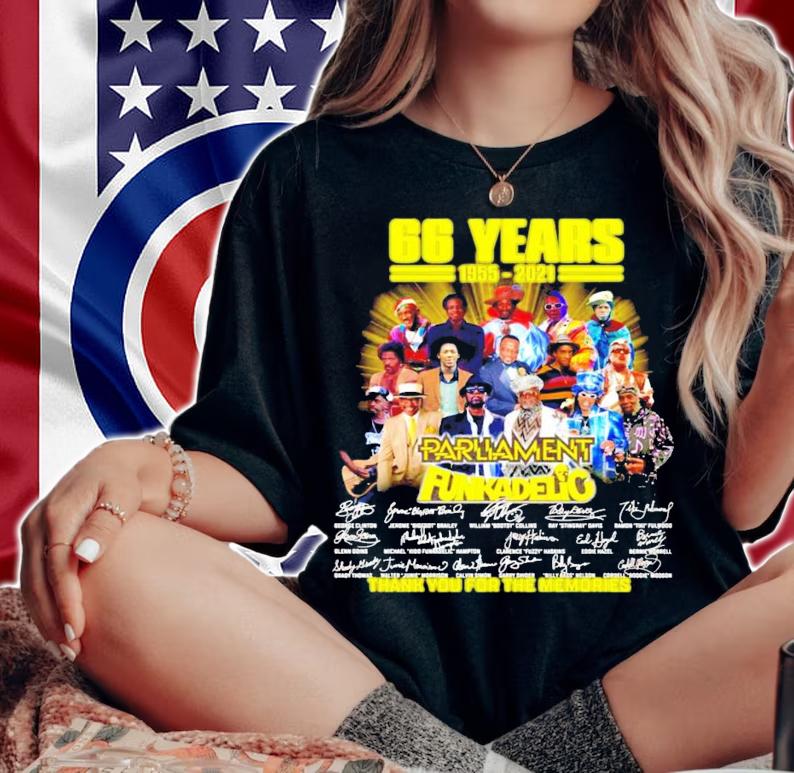 66 years 1955-2021 Parliament Funkadelic signatures shirt woman shirt