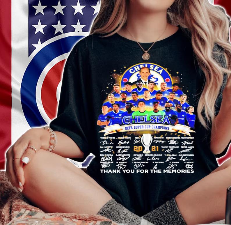 Chelsea UEFA Super Cup Champions 2021 signatures t-shirt woman shirt