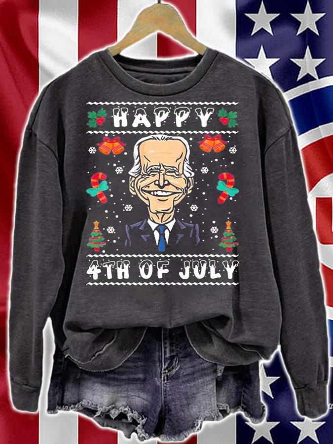 Funny Santa Biden Happy 4Th Of July Ugly Christmas T-Shirt sweatshirt