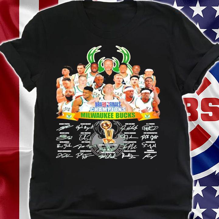 Official Bucks 2021 NBA Champions all team signatures shirt
