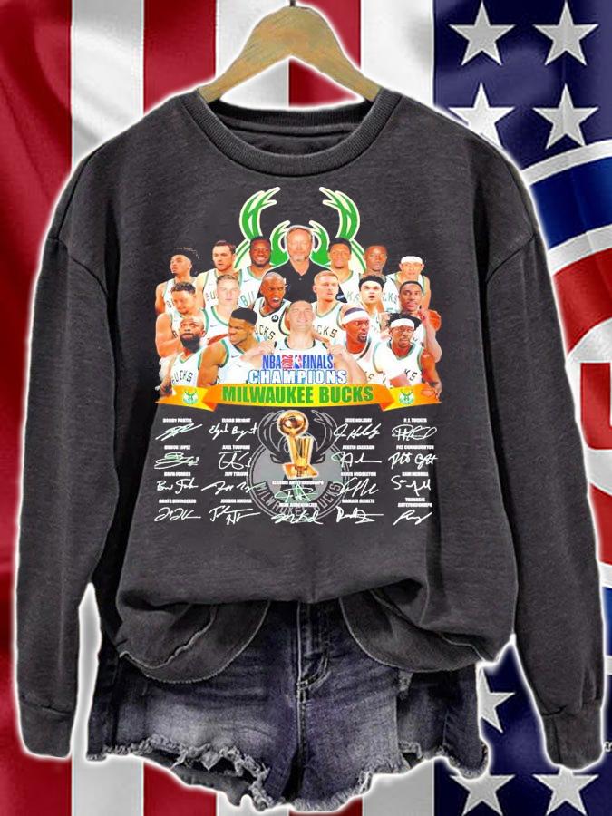 Official Bucks 2021 NBA Champions all team signatures shirt