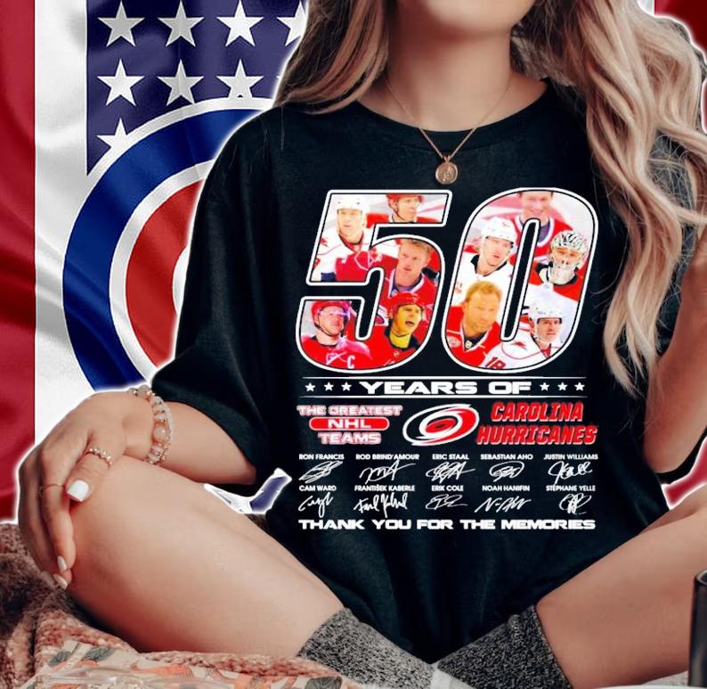 50 years of The Greatest NHL Teams Carolina Hurricanes signatures shirt woman shirt