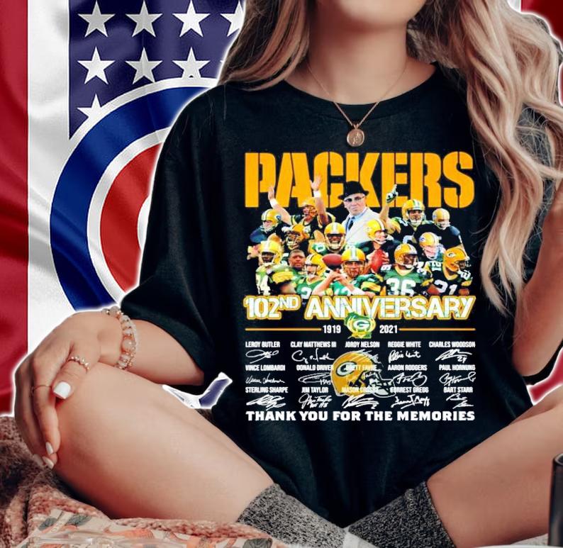 Men's Packers 102nd anniversary 1919-2021 thank you for the memories shirt