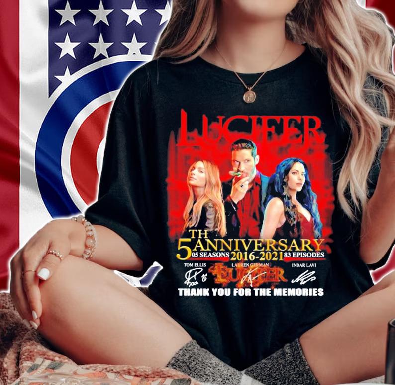 Lucifer 5th anniversary 05 seasons 2016-2021 signatures shirt woman shirt