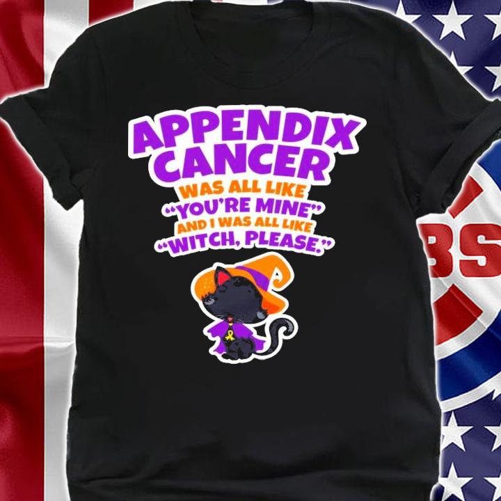 Black Cat Witch Hat Appendix Cancer Was All Like You're Mine And I Was All Like Witch Please Shirt shirt