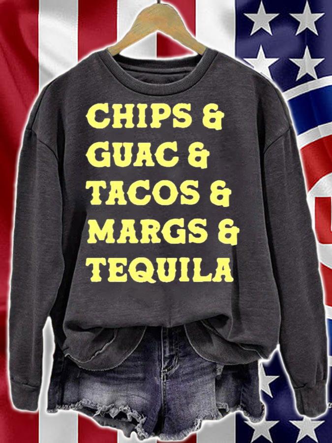 Chips and guac and tacos and margs and tequila shirt