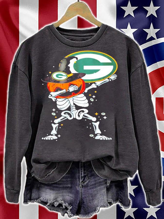 Green Bay Packer Skeleton Dabbing Halloween shirt sweatshirt