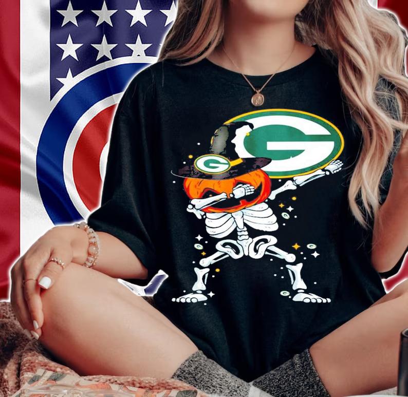 Green Bay Packer Skeleton Dabbing Halloween shirt woman shirt