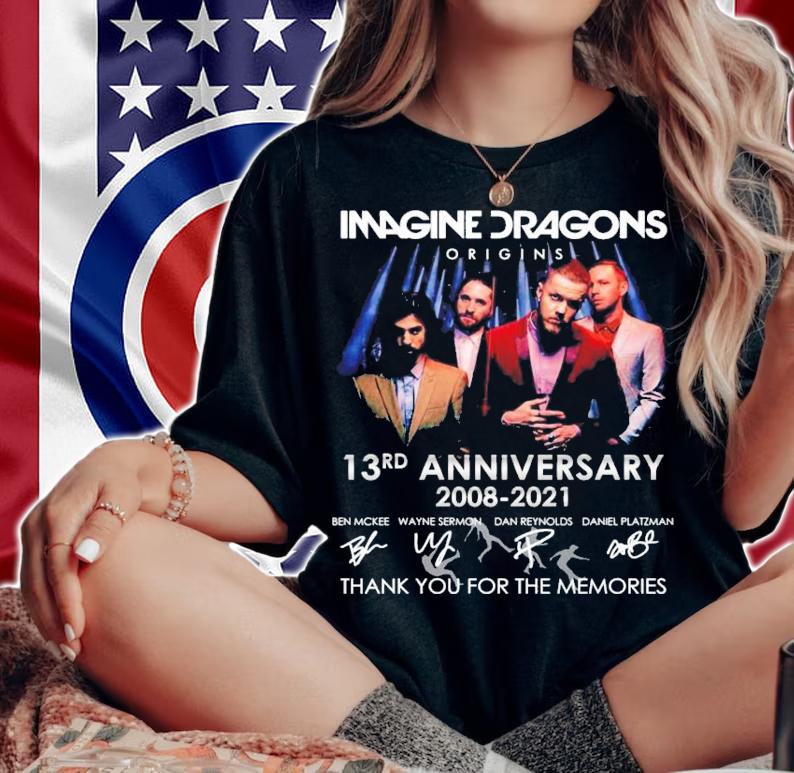 Imagine Dragons Origins 13rd anniversary 2008-2021 signatures t-shirt woman shirt