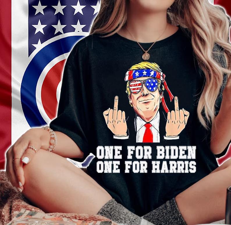 One For Biden One For Harris Donald Trump Middle Finger Biden Harris America Republican T-Shirt
