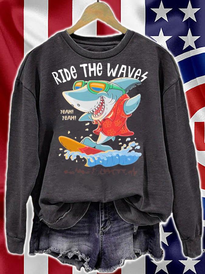 Shark ride the waves sunset cincifchy shirt sweatshirt