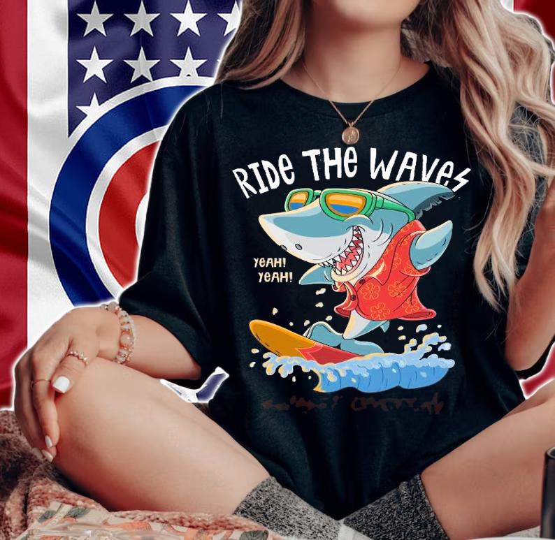 Shark ride the waves sunset cincifchy shirt woman shirt