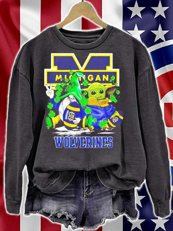 St.Patrick's day Gnome and Baby Yoda Michigan Wolverines shirt sweatshirt