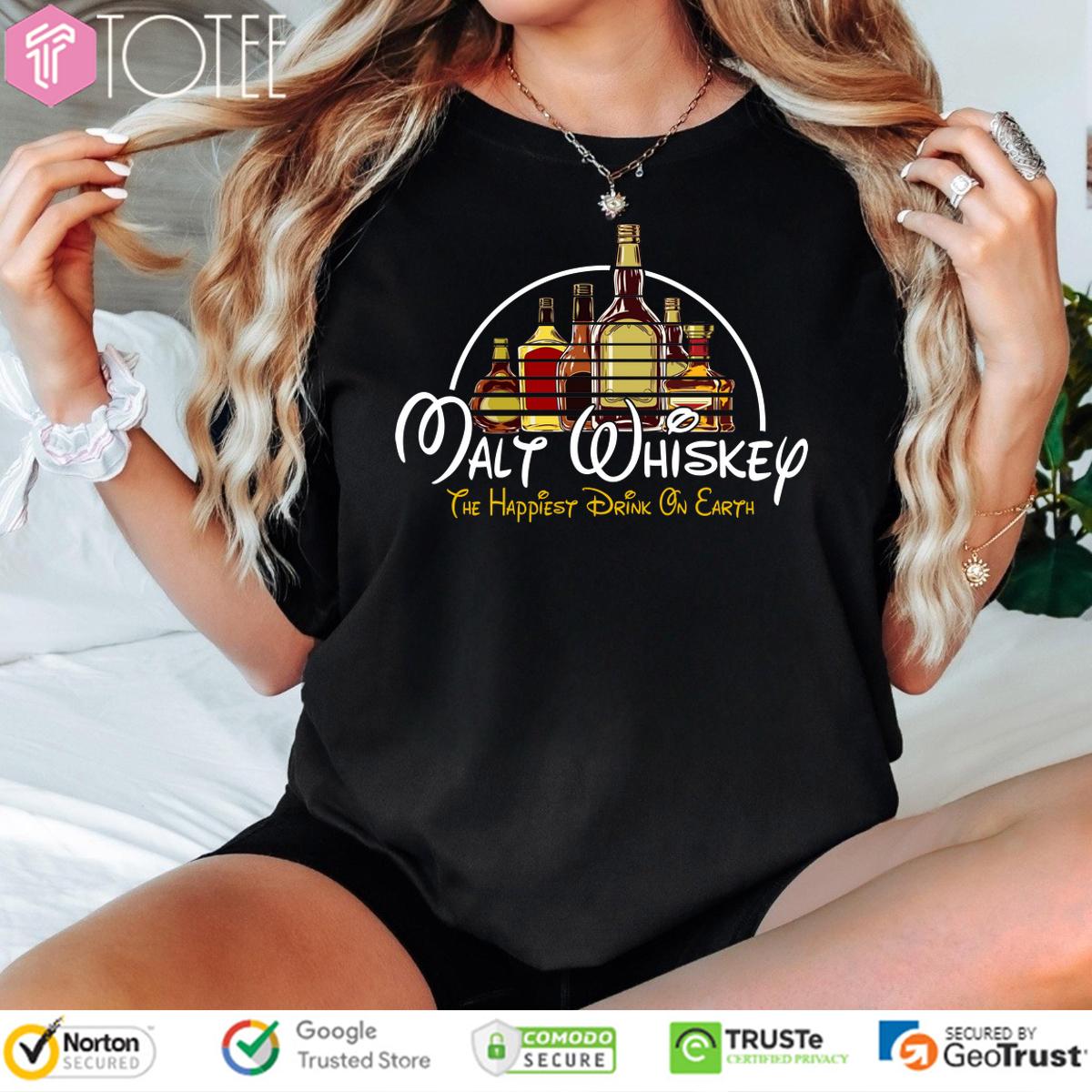 The Happiest Drink On Earth Malt Whiskey Parody Walt Disney Logo T-Shirt