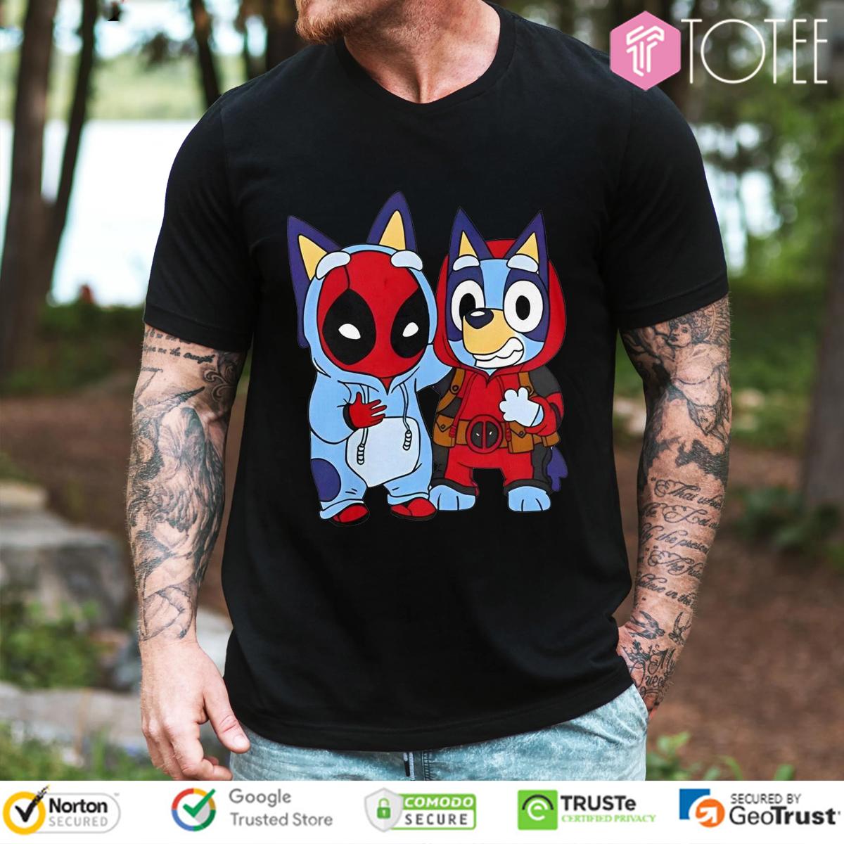 Bluey Heeler Marvel Deadpool Cosplay Together Parody T-Shirt